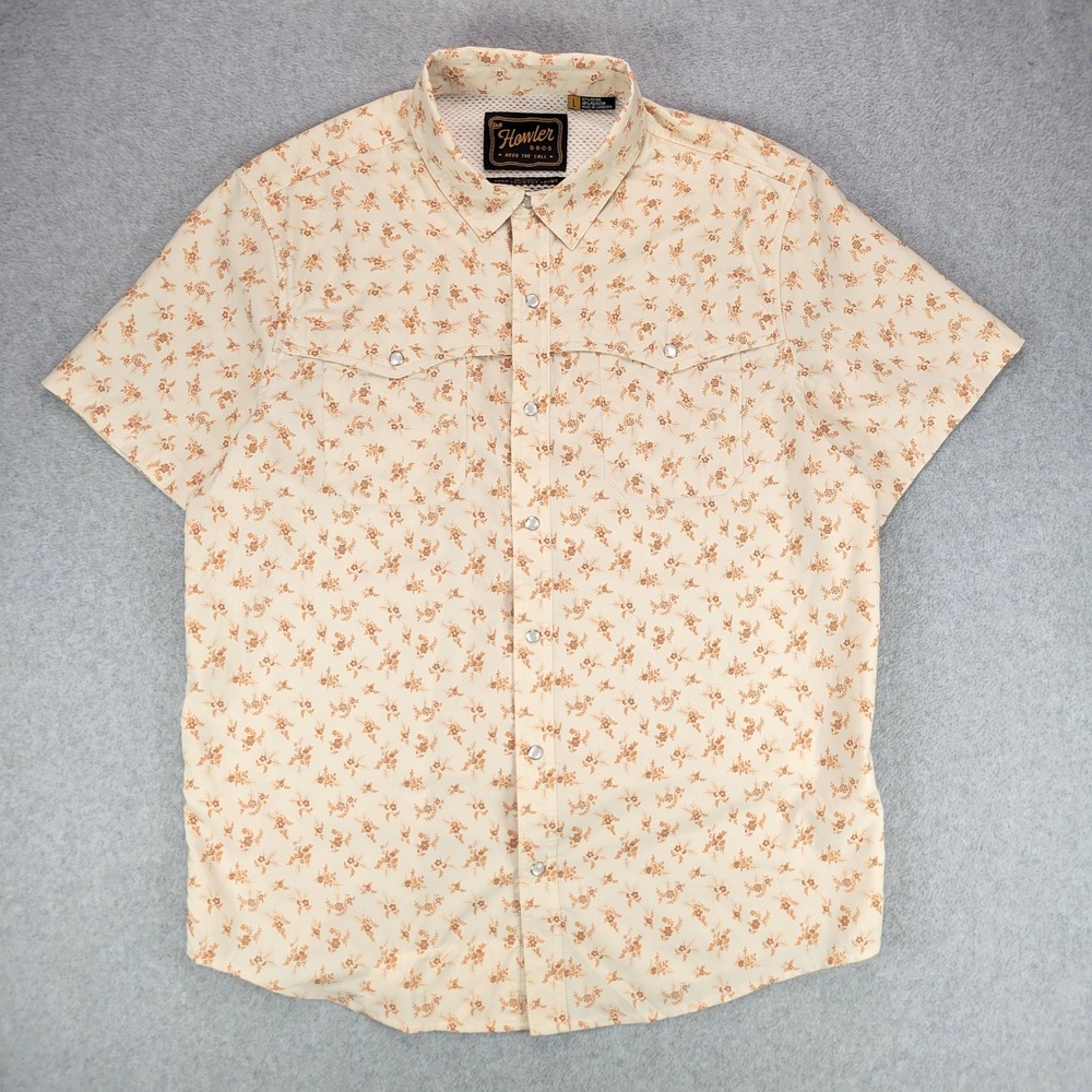 Howler Brothers Open Country Shirt Mens Large Cream Floral Pearl Snap Western